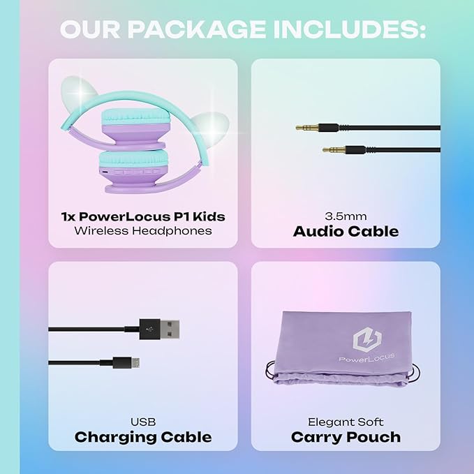 PowerLocus Bluetooth Headphones for Kids, Wireless Foldable Headphones Over Ear, Headphone with Microphone, 85DB Volume Limit, Wireless and Wired Headset with Micro SD, FM for Cellphones, Tablets, PC