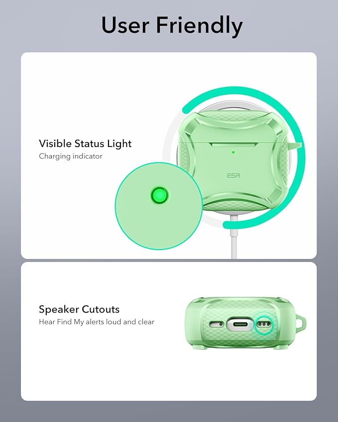 ESR for AirPods 4 Case, Compatible with AirPods 4th Generation Case (2024), Compatible with MagSafe, Powerful Drop Protection, Magnetic Lid, Cyber Series, Light Green