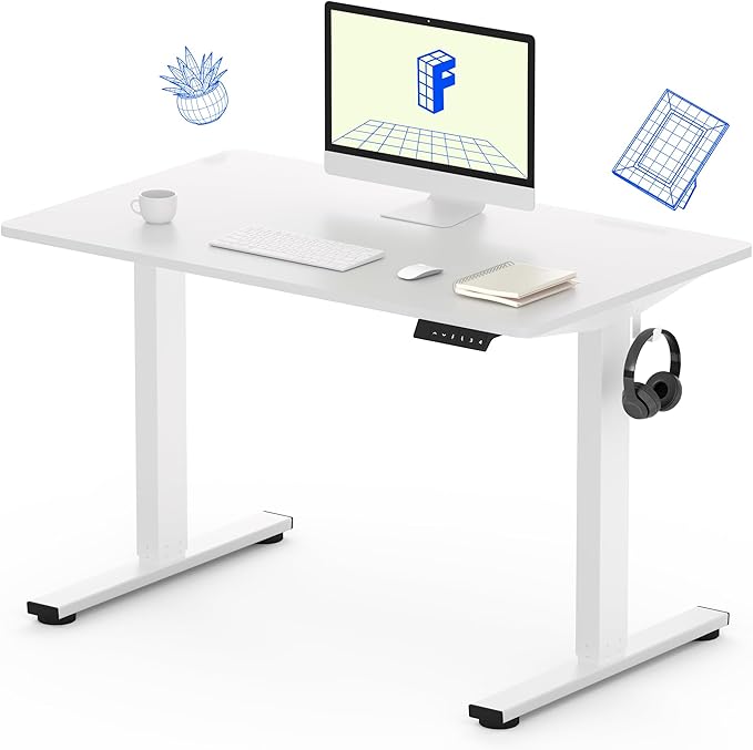 FLEXISPOT Standing Desk with 40 x 24” One-Piece Desktop, Adjustable Height Computer Desk for Home Office (White Frame+ White Top, One Package)