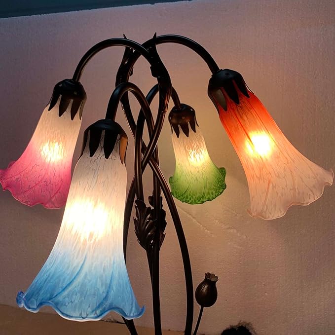 Bieye LS04 Lily Flower Blown Glass Lampshade (White Blue, Opening I.D. 1.26" x O.D. 1.5")