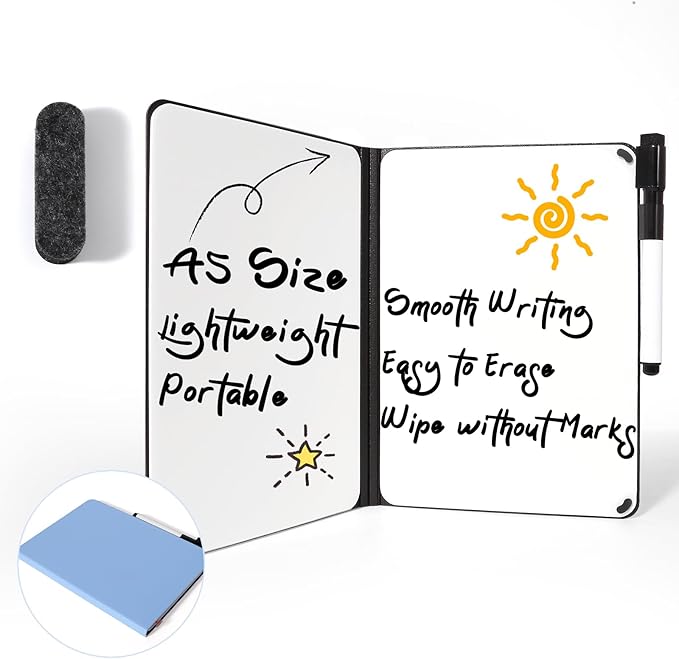 AGM Portable White Board Dry Erase, Double Sided Folding Whiteboards with Pen, Small Dry Erase Board for Study, Meeting, Doodling, Planning, Blue