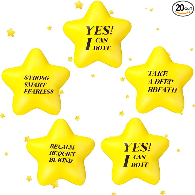 Kasyat 20 Pcs Star Stress Balls - 2.16" Motivational Squeeze Toys for Adults, Teens, Students & Party Favors