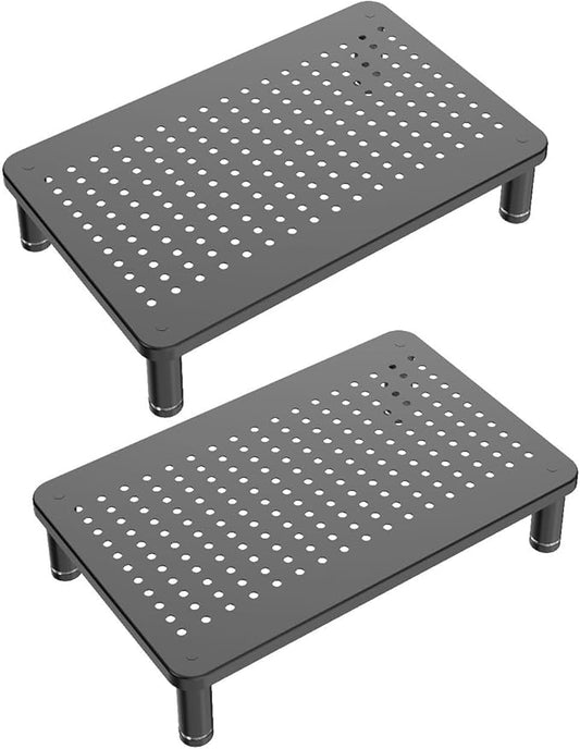 Husky Mounts 2-Pack Monitor Riser Laptop Stand, Adjustable Legs, Stackable, 14.5" x 9.25" x 3.25" Max Height, Matte Black Steel-Black.