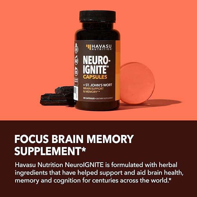 NeuroIGNITE Brain Supplements for Memory and Focus - 30 Count - Nootropics Brain Support Supplement with Bacopa, Ginkgo Biloba, St. John's Wort, Phosphatidylserine - Non-GMO Capsules, 1-Month Supply