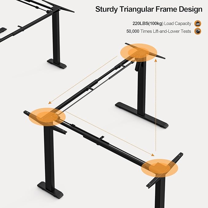 Grandder 63 x 55 Inch L Shaped Standing Desk, Electric Height Adjustable Corner Stand Up Desk, Sit Stand Corner Table Home Office Table, Black Top Black Frame