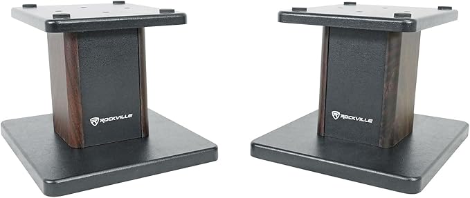 Rockville RHT8D Desktop Speaker Stands, Dark Wood, 66 lbs Capacity, Vibration Isolation Pads, Sturdy MDF Build, Sleek Design, for Bookshelf Speakers and Studio Monitors