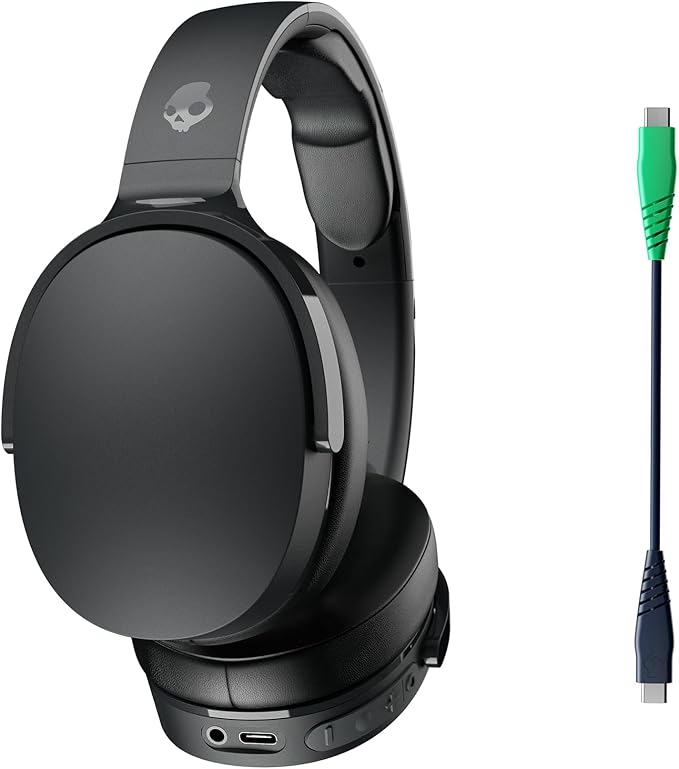 Skullcandy Hesh Evo Wireless Over-Ear Bluetooth Headphones with Extra USB-C Charging Cable, Noise Isolating, 36 Hours Battery, Foldable Lightweight Design, Microphone for iPhone Android - True Black