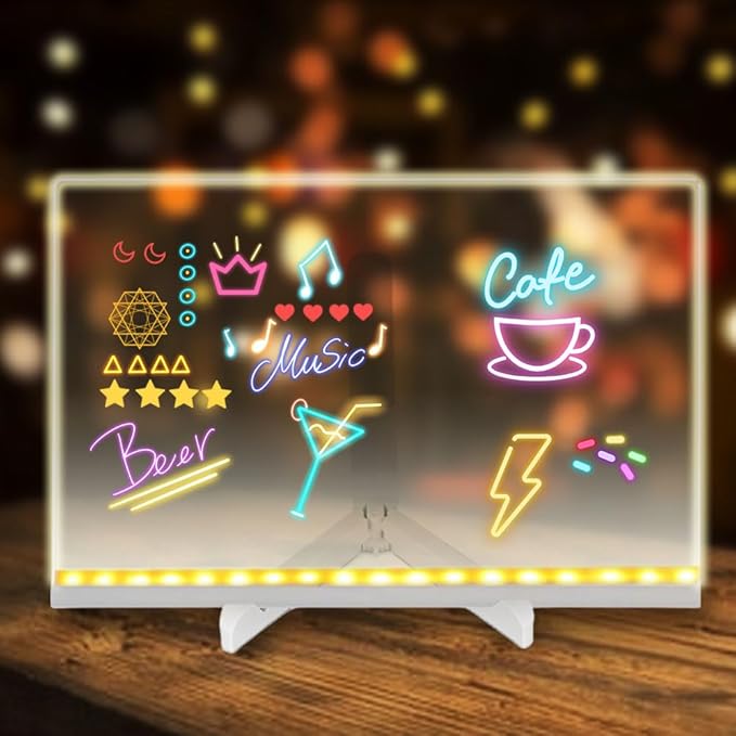 LED Note Board with Colors, 2026 New Creative Rewritable Acrylic LED Message Board, Luminous Acrylic Message Board Colors Notepad with Stand and 7 Pens for Office School Home (L(12"*8"))