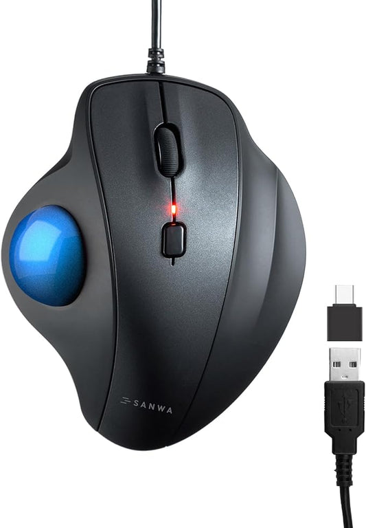 SANWA Wired Ergonomic Trackball Mouse, Optical Vertical Rollerball Mice, Silent Buttons, 34mm Trackball, 600/800/1200/1600 DPI, Compatible with MacBook, Laptop, Computer, Windows, macOS, Blue
