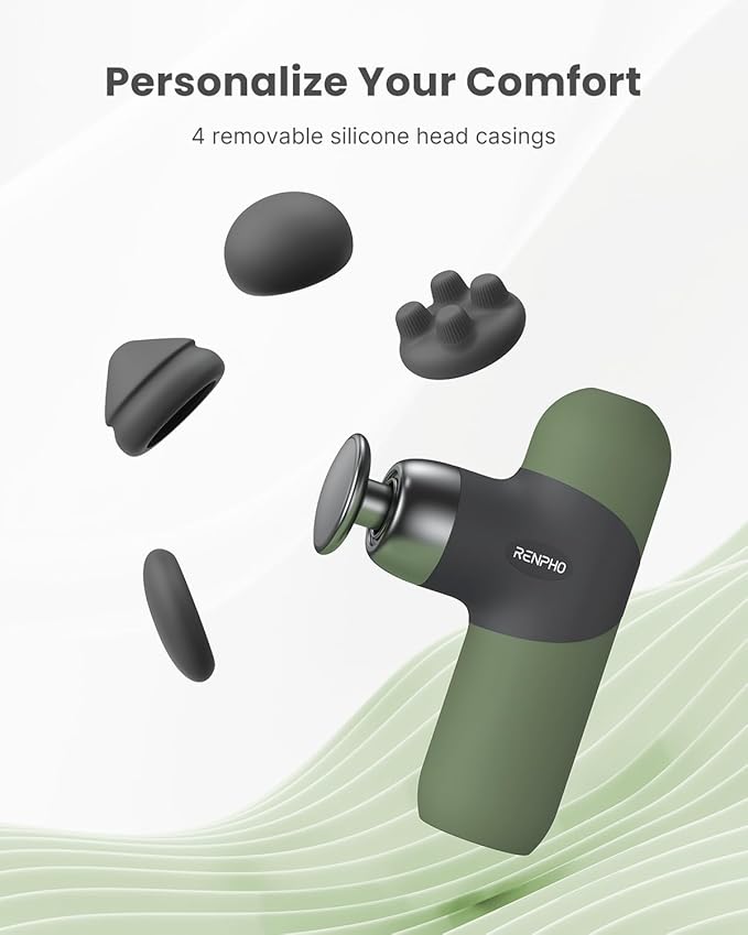 RENPHO Mini Thermal Massage Gun with Heat, Portable Deep Tissue Percussion Massager, Color Silicone Sleeves Travel Size with Carry Case, Olive Drab