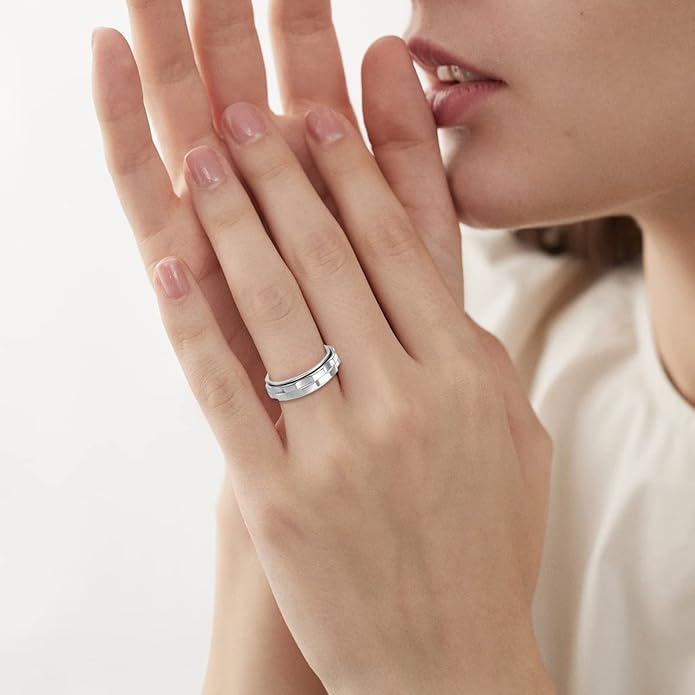Fidget Rings For Anxiety For Women, Spinning Anxiety Ring Stainless Steel Fidgets Two Gear Fidget Ring High Polish Anxiety Ring for Women Men Wedding Band Gifts Jewelry Size 6-10