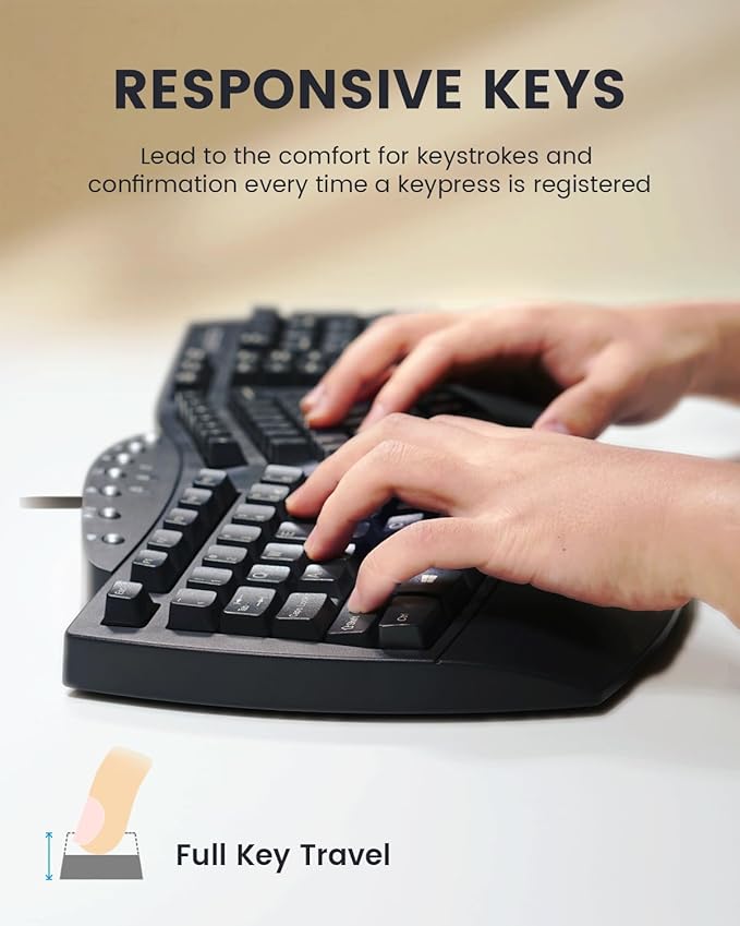 Perixx PERIBOARD-512B Wired Ergonomic Keyboard - Split Keyboard, Wrist Rest, Natural Typing - Wired USB Connectivity - US English - Black