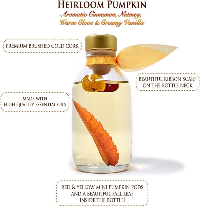 LOVSPA Reed Diffuser Set, Heirloom Pumpkin Scented Oil Diffuser with Sticks, Home Fragrance Accessories for Bathroom Shelf Decor, Aroma Diffusers for Home or Office Fall Decor, USA Made