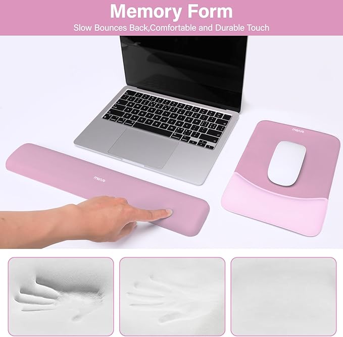 MOSISO Wrist Rest Support for Mouse Pad&Keyboard Set, Rectangular Ergonomic Mousepad Non-Slip Base Home/Office Pain Relief&Easy Typing Pad with Neoprene Cloth&Raised Curved Memory Foam, Mauve Pink