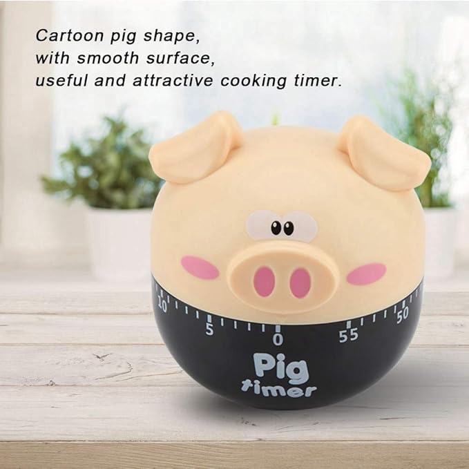 Cute Cartoon Pig Kitchen Timer Mechanical Timers Counters for Cooking Timing Tool Alarm Clock Portable Alarm Clock Kitchen Cooking Tool(Khaki)