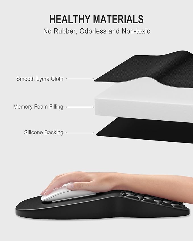 Auhoahsil Ergonomic Mouse Pad with Wrist Rest, Comfortable Slope Computer Mouse Mat with Wrist Support, Memory Foam Filling, Non-Slip Silicone Base, Pain Relief, for Gaming & Work, 8 x 12 in, Black
