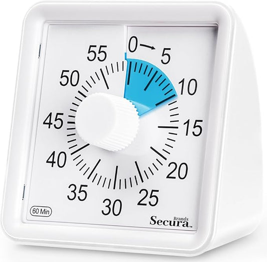 Secura 60-Minute Visual Countdown Timer for Kids & Adults, Classroom Time Management Tool (Blue & White)