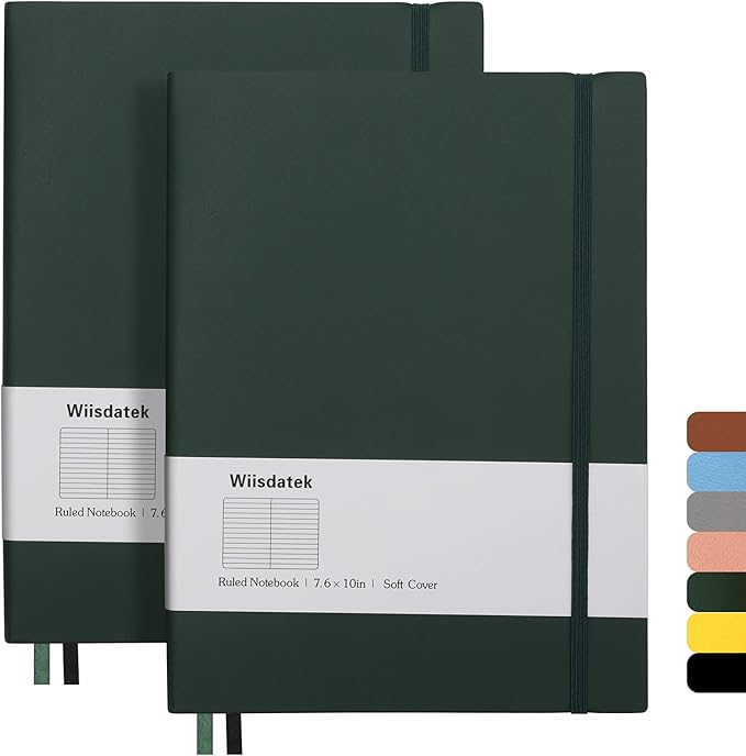 B5 College Ruled Notebooks - 2 Pack B5 Large Journal Notebooks with 376 Numbered Pages,100gsm Thick Lined Paper,Soft PU Leather Cover,7.6 X 10 inch(GREEN)