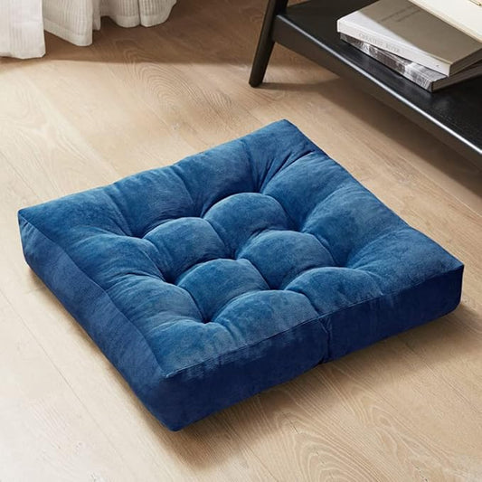 Degrees of Comfort Square Large Pillows Seating for Adults, Tufted Corduroy Floor Cushions for Living Room Tatami, Navy Blue, 22x22 Inch