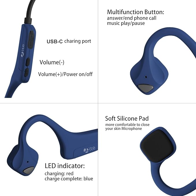 Open Ear Bone Conduction Headphones - Bluetooth 5.0 Headset, IP65 Waterproof Earphones, Type-C Charging, Long Battery Life, 25g Lightweight