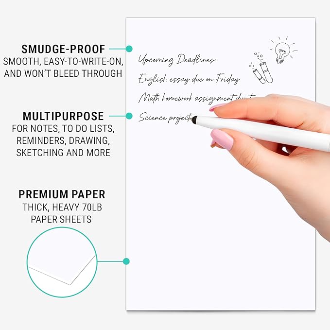 321Done Blank Notepad - 50 Sheets (5.5" x 8.5") - Luxury Memo Pad - Thick Premium Paper - Made in USA - Plain White