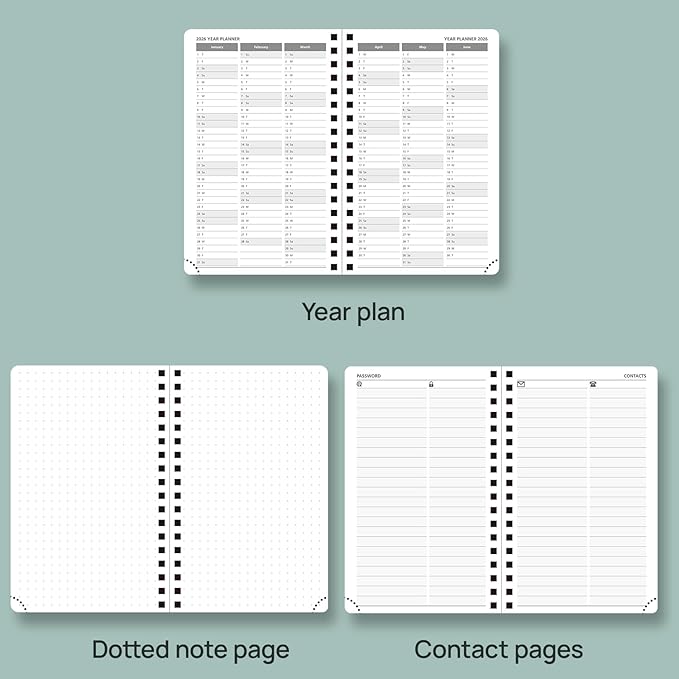 POPRUN Planner 2025-2026 Weekly Notebook (Pocket Size 4''x 6.25''), Small Academic Calendar for Purse with Spiral Soft Cover, Plastic Ruler, Inner Pocket, 100 GSM - Black