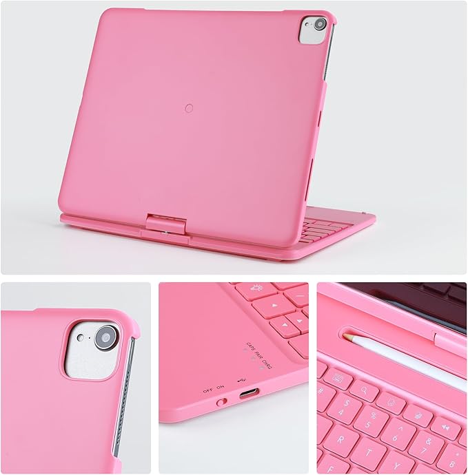 Keyboard Case for iPad Air 13 inch M3 2025&M2 2024, Mulit Touchpad Backlight 360 Rotatable Cover Wireless Pencil Holder Pink