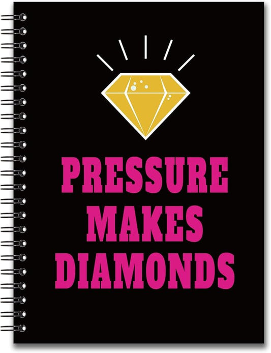 YAZMEEN Inspirational Blank Spiral Notebook（160 Pages） Pressure Makes Diamonds Hardcover Sketchbook Encouragement Notebook Journal Funny Birthday Gifts for Strong Teen Student Colleague Boss Friend