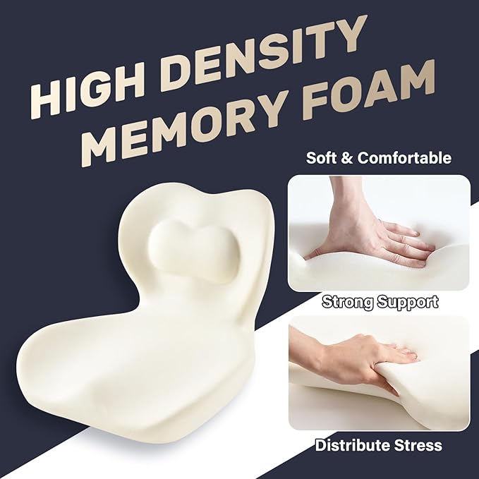 Coverado Seat Cushion and Lumbar Support Pillow One Piece for Car Office Chair, Ergonomic Memory Foam Desk Chair Cushion Back Support Pillow, Sciatica & Back & Tailbone Pain Relief Cushion-Pink