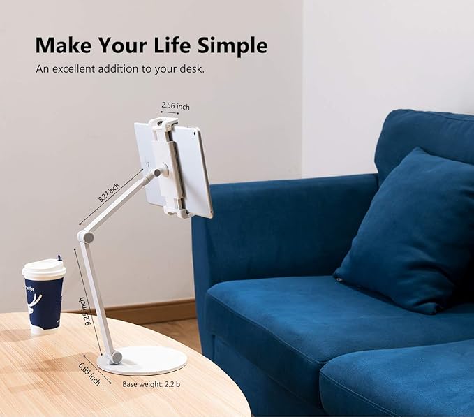 Surface Pro Stand, iPad Pro 12.9 Holder, Multi-Angle Adjustable Tablet Stand Holder for 4.7''- 13'' Screen Microsoft Surface Pro Series, iPad Pro 11/12.9, iPad, mini, Air and More (White)