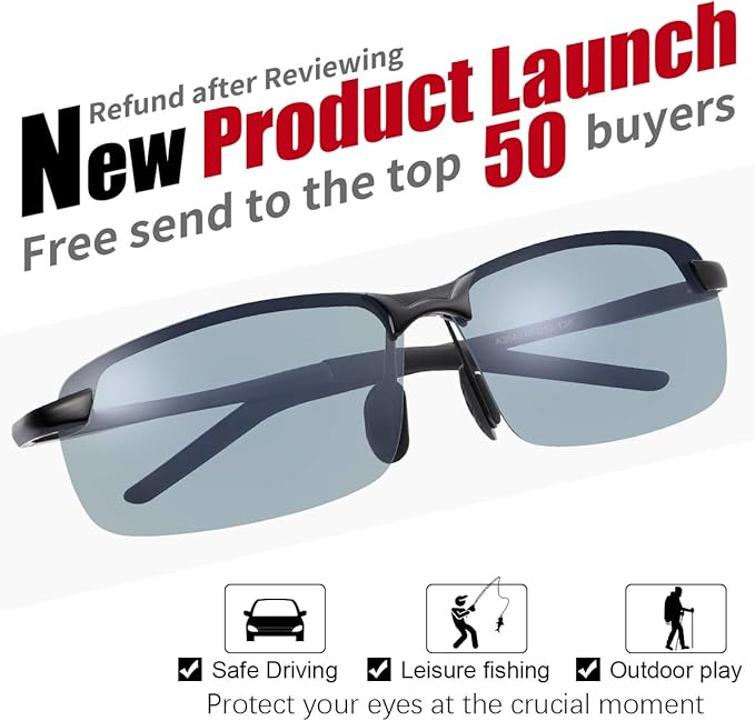 Blue Light Blocking Computer Glasses Photochromic Polarized UV Protection Safety Sunglasses for Men and Women Day and Night Spring Hinge Sports Driving Eyewear Anti Glare Eyestrain Eyeglasses