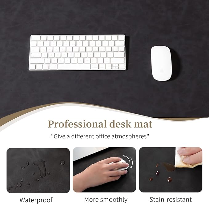 Leather desk pad for computer and laptops, Ideal for gaming and office use, Large mouse pad and keyboard mat, desk mat special for man. A complimentary wrist pad and phone stand. (Black, 17.7"x 39.37)