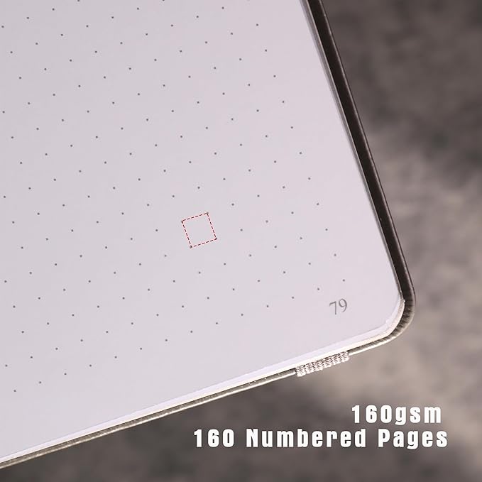 TIEFOSSI Dotted Journal Notebook, Dot Grid Notebook for Women Men, Hardcover PU Leather Journal, 160 GSM Thick Paper, 160 Numbered Pages with Gold Edges, 8 x 8 Square Diary