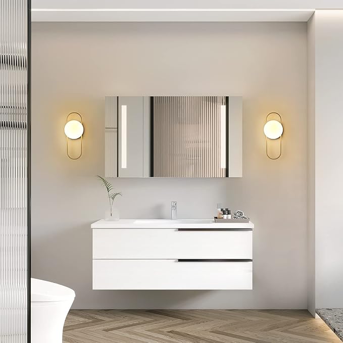 Gold Glass Globe Wall Sconce Set of 2 Mid-Century Modern Vintage Brass Oval Wall Mounted Light Fixtures Rustic Bathroom Vanity Lights Over Mirror