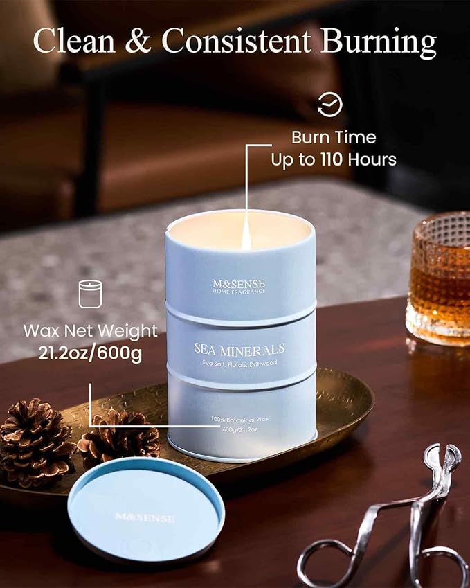 M&SENSE Sea Minerals Scented Candles Ocean Large, Natural Soy Candles 21.2oz 120 Hour Slow Burning,Coconut Candles for Stress Relief Meditation Relaxing,Summer Soy Candle.