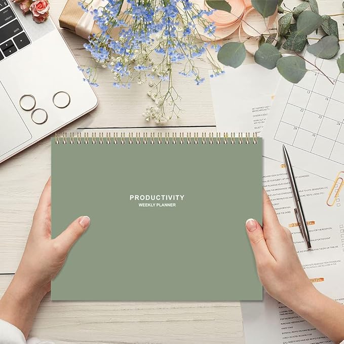 Weekly Productivity Planner - 8.5" x 11" Dashboard Desk Notepad Has 6 Focus Areas to List Tasks for Goals, Projects, Clients, Academic or Meal-Organize Your Daily Work Efficiently, 54 Weeks, Green