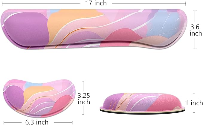 Dapesuom Enlarge Keyboard Wrist Rest, Memory Foam Wrist Cushion for Desk Mats Support, Typing Pain Relief Keyboard Mouse Pad Rests Set with Non-Slip Base for Gaming Laptop Computer, Purple Abstract