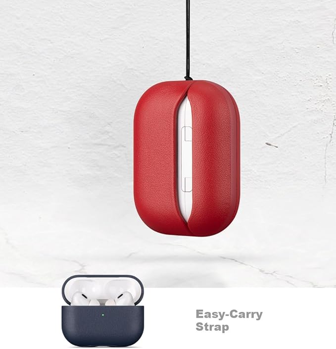 LOPIE Leather Case for AirPods Pro 2nd Generation - Handmade AirPods Pro 2 Case Cover with Lanyard - Made of Full Grain Leather - Drop Protection Hard Shell Cover - Wireless Charging Compatible - Blue