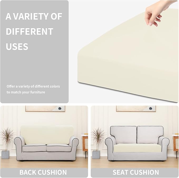 Easy-Going 100% Waterproof Loveseat Sofa Seat Cushion Slipcovers Couch Cushion Cover Stretch Furniture Protector for Kids, Pets (Loveseat Cushion, Ivory)
