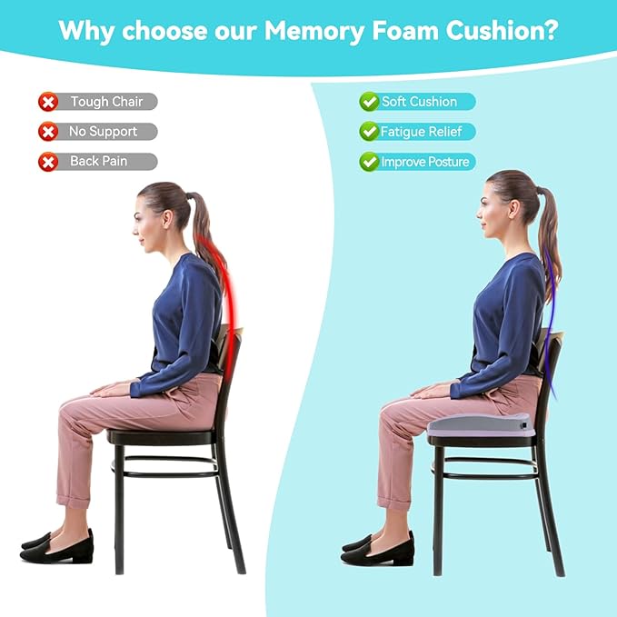 Seat Cushions for Office Chairs Wheelchair Cushion for Long Sitting Back Pain，Memory Foam Seat Car Computer Desk Chair Cushion，Coccyx Cushion for Tailbone Pain Relief Office Chair Butt Pillow Purple