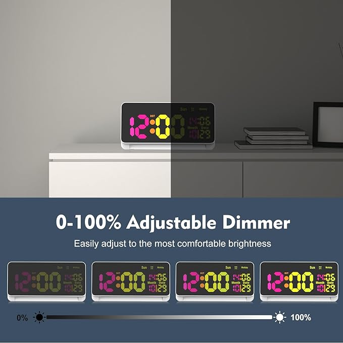 120db Super Loud Alarm Clock for Heavy Sleepers, Bluetooth Connection, 15 Wake Up Sounds, 7 Color Night Light, Dynamic RGB Color Changing, 0-100% Dimmer, Snooze, Digital Clock for Bedroom