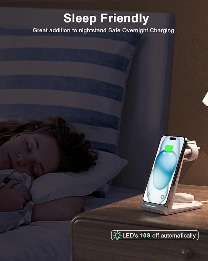 Wireless Charging Station for iPhone - ADADPU 3 in 1 Charger Stand for iPhone 17 16 15 14 13 12 11 Pro Max XR 8 Plus, Wireless Charging Dock for Apple Watch 8/7/SE/6/5/4/3/2, AirPods Pro/3/2 (Purple)