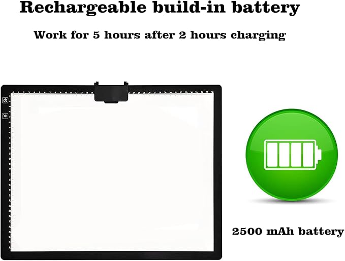 Rechargeable A3 LED Light Pad with Carry Bag, Adjustable Brightness Light Box with 3 Colors, Built-in Stand, 2500mAh Battery, Magnetic Clip, Light Board for Tracing Diamond Painting Sketching