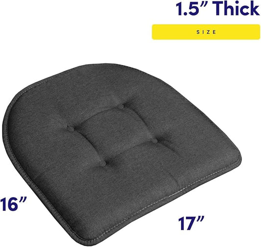 Sweet Home Collection Chair Cushion Memory Foam Pads Tufted Slip Non Skid Rubber Back U-Shaped 17" x 16" Seat Cover, 6 Pack, Charcoal Gray