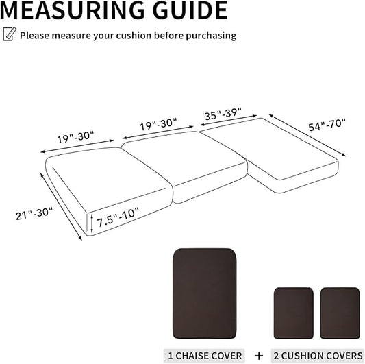 Easy-Going Stretch 3 Pieces Couch Cushion Covers for Sectional Sofa Left/Right L Shape Chaise Lounge Sofa Seat slipcover Anti-Slip Sofa Cover Soft (2 Seater + 1 Chaise, Chocolate)