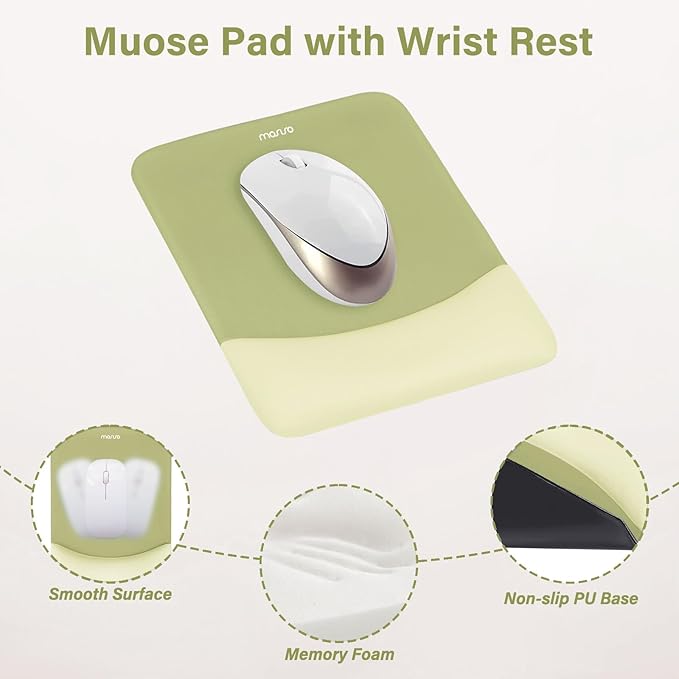 MOSISO Wrist Rest Support for Mouse Pad&Keyboard Set, Rectangular Ergonomic Mousepad Non-Slip Base Home/Office Pain Relief&Easy Typing Pad with Neoprene Cloth&Raised Curved Memory Foam, Olive Green