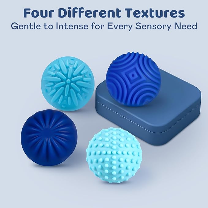 Magnetic Sensory Fidget Balls – 4PC Medium Weighted Textured Silicone Stress Relief Toys for Adults & Teens with ADHD, Autism, Anxiety – Quiet Magnet Fidgets for Desk, Travel, Office & Gifts