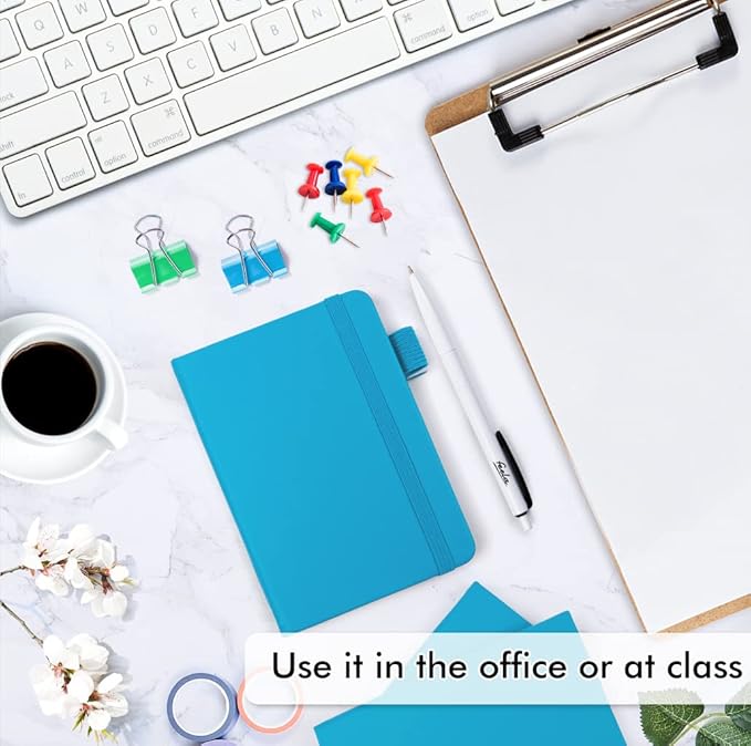 feela 3 Pack Pocket Notebook Journals, Mini Cute Small Journal Notebook Bulk Hardcover College Ruled Notepad with Pen Holder for Office School Supplies, with 3 Black Pens, 3.5”x 5.5”, A6, Teal