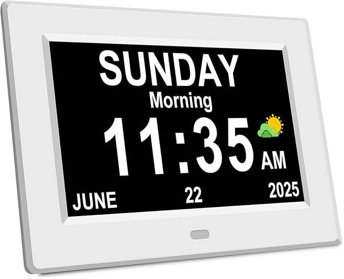 Digital Alarm Clock for Elderly Large Display for Seniors Electric Clocks with Date Day of Week 12 Alarms 4 Colors Desk Wall Calendar Clocks for Memory Loss Alzheimers Dementia Auto DST/Dimmer