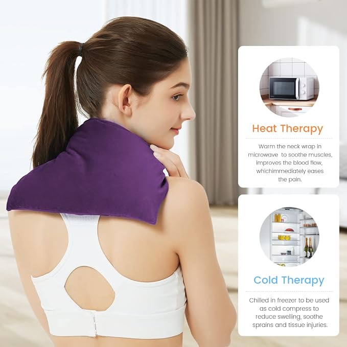 Heating Pad Microwavable with Washable Cover, 8 x 12 Multipurpose Microwave Heating Pad for Neck and Shoulders, Moist Heat Bean Bag Warm Compress for Knee, Muscles, Joints, Wrist (Dark Purple)